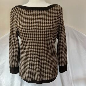 Talbots Houndstooth Brown Merino Wool Dark Academia Sweater Classic Large